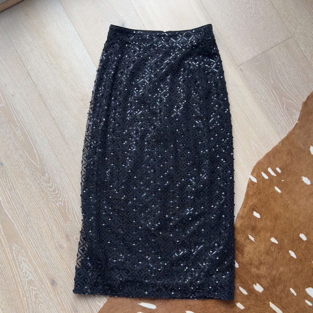 Sezane Black Sequin Skirt
